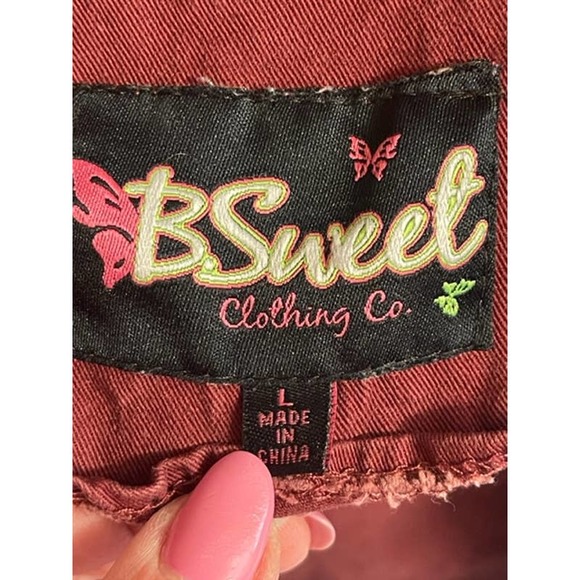 BSweet Womens Burgundy Canvas & Stretch Knit, Zip Front, Hoodie Jacket-Size L - Picture 4 of 4